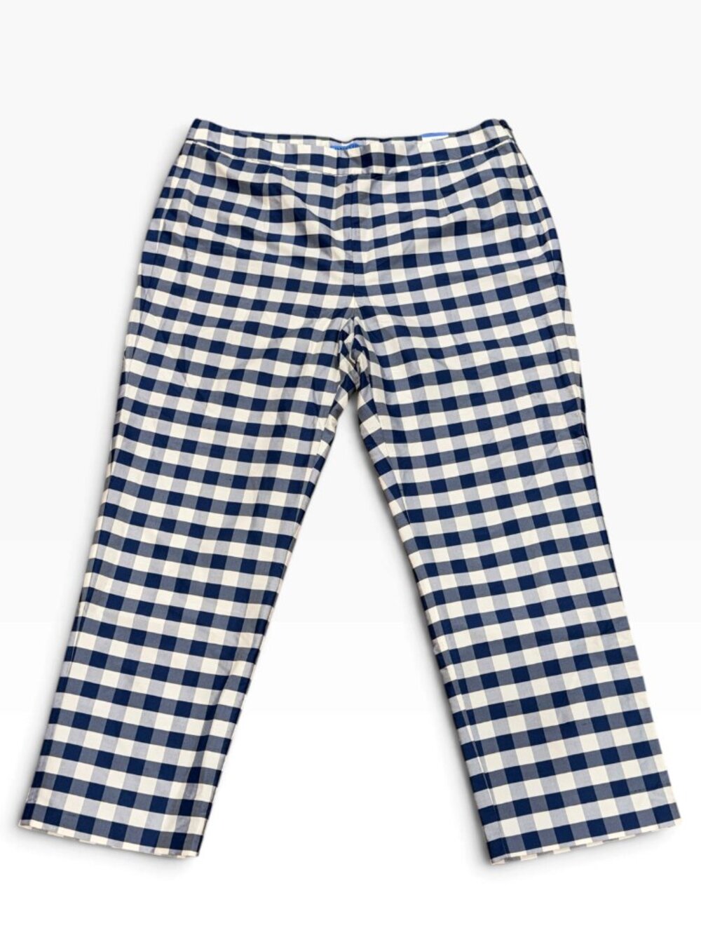 J. McLaughlin Millbrook Pants Size 14 Blue White Check Linen Trousers NWT
